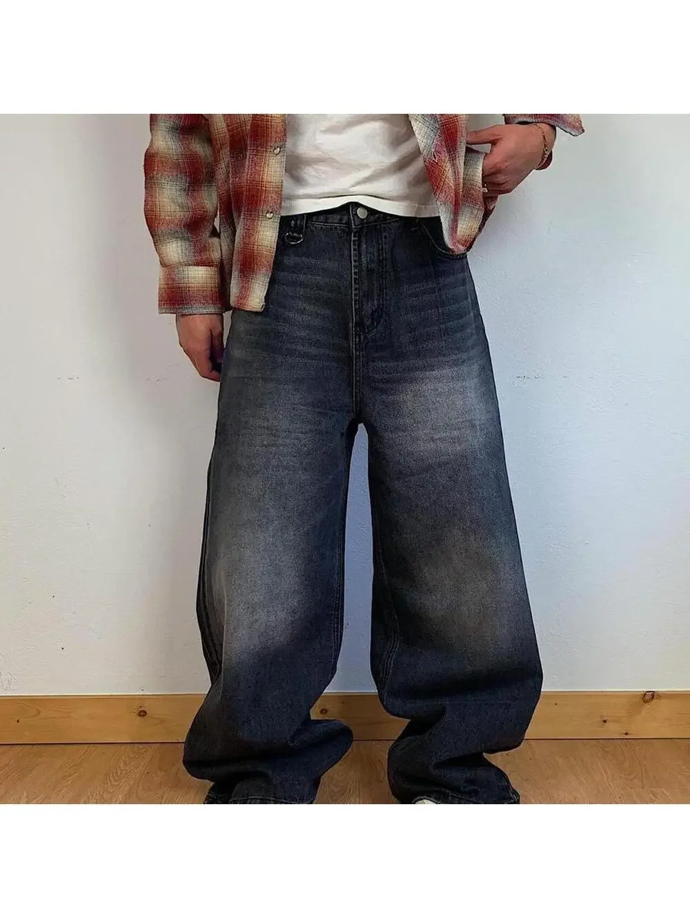 Vintage y2k super baggy wide leg y2k urban wide leg faded black denim skater
